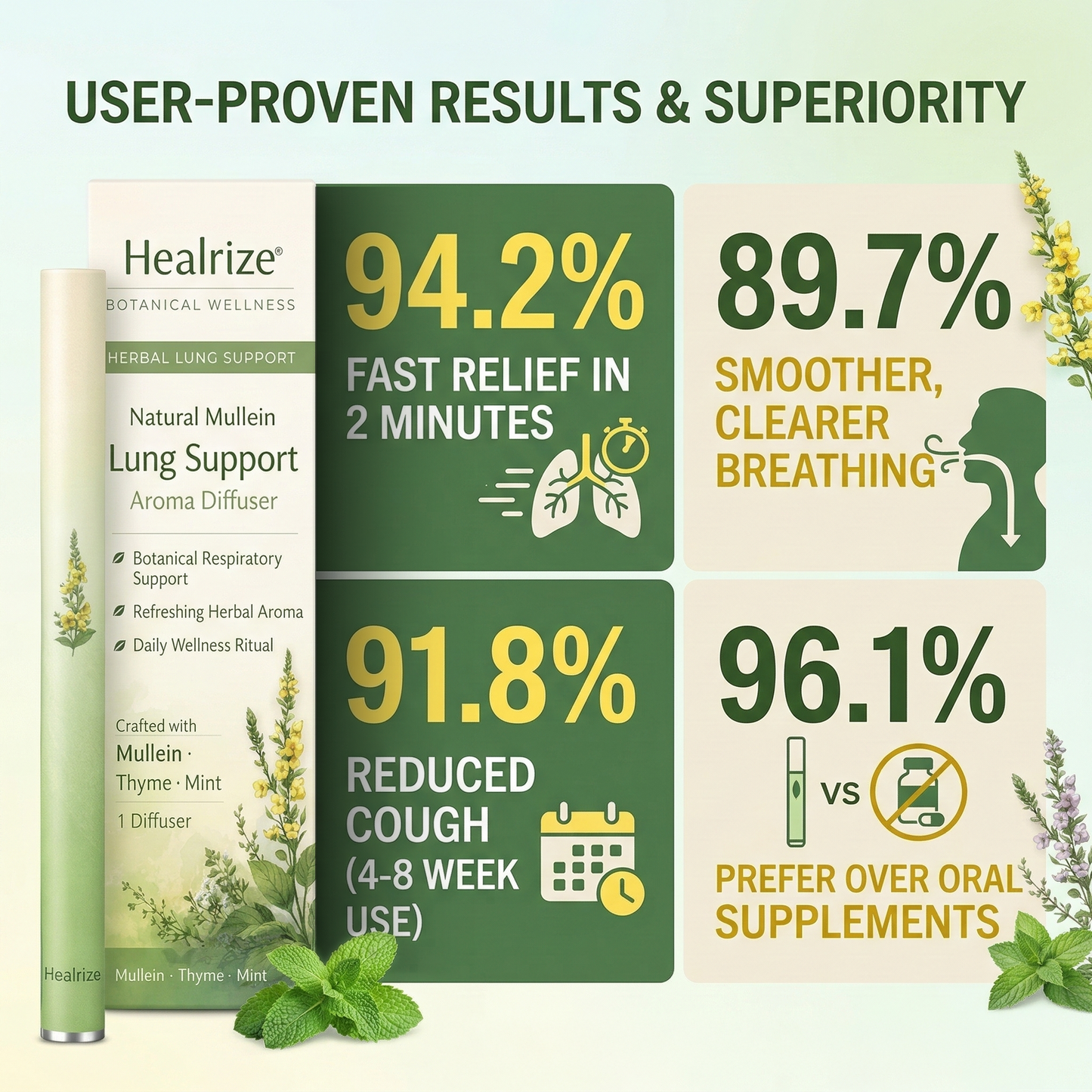 🍃Healrize® Natural Mullein Lung Support Aroma Diffuser——– Deep Lung Cleanse Support