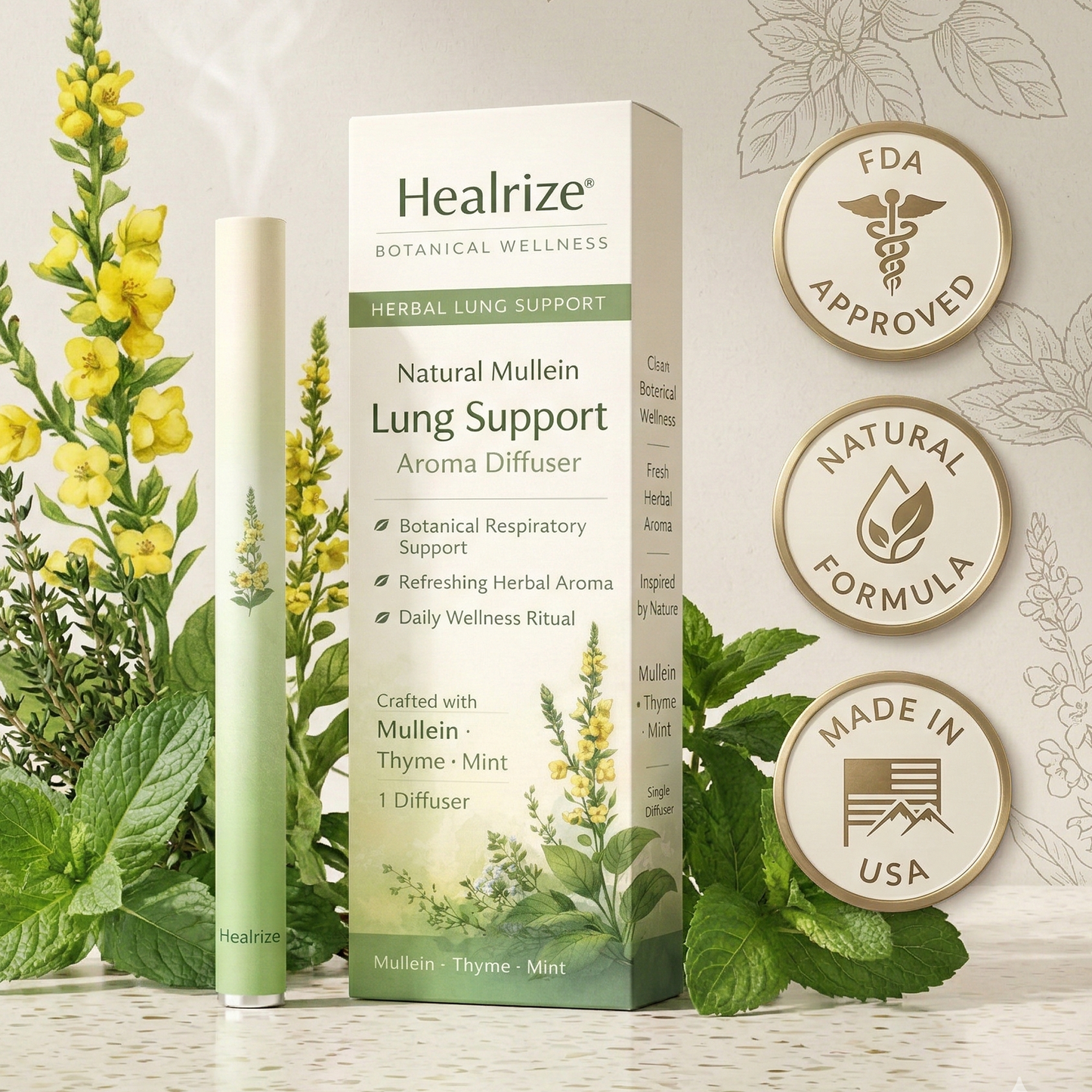 🍃Healrize® Natural Mullein Lung Support Aroma Diffuser – Deep Lung Cleanse Support