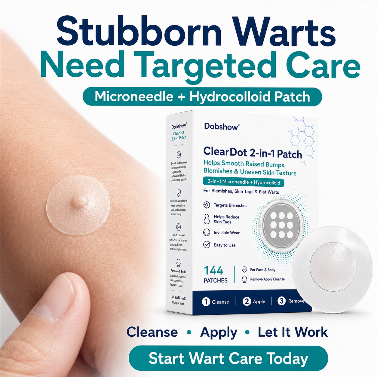 Dobshow®ClearDot 2-in-1 Patch | Helps Smooth Raised Bumps, Blemishes & Uneven Skin Texture