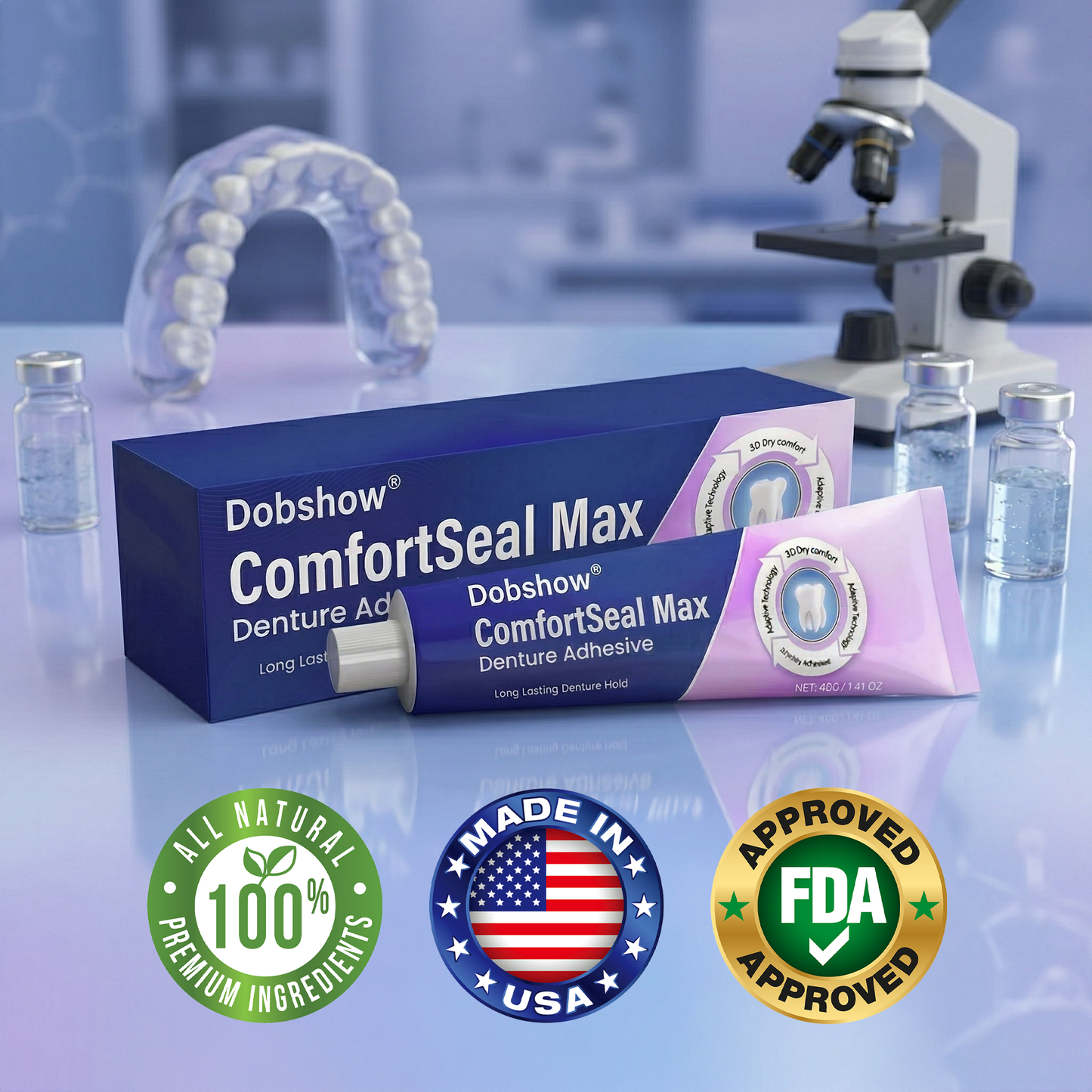✨Dobshow® ComfortSeal Max Denture Adhesive—🦷96-hour long-lasting, heat adaptive technology
