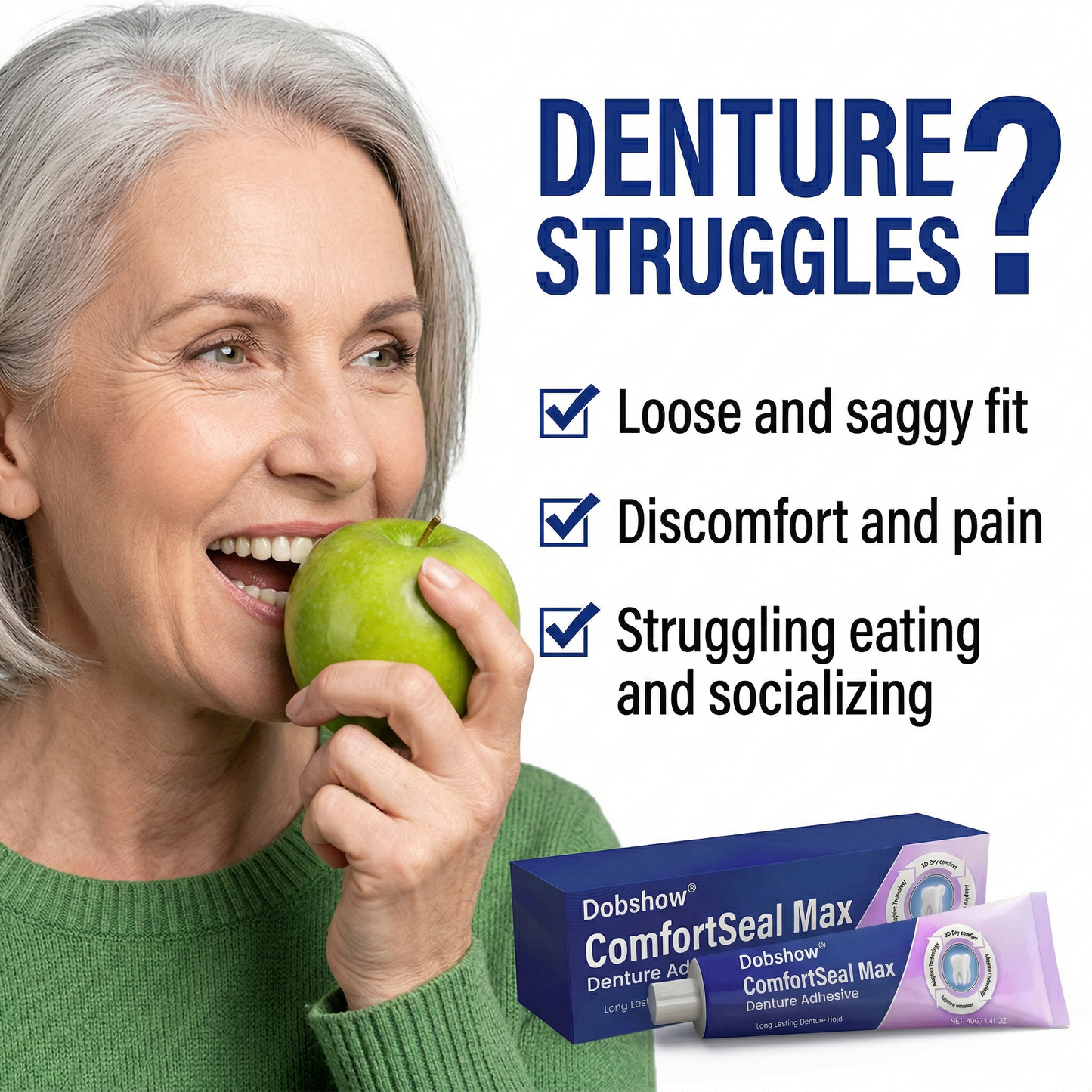 ✨Dobshow® ComfortSeal Max Denture Adhesive—🦷96-hour long-lasting, heat adaptive technology