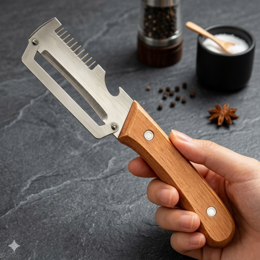MCOIKY® (Mother’s Day Sale 💖)2-in-1 Stainless Steel Vegetable Peeler with Wooden Handle & Bottle Opener