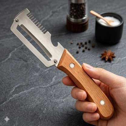 MCOIKY® (Mother’s Day Sale 💖)2-in-1 Stainless Steel Vegetable Peeler with Wooden Handle & Bottle Opener