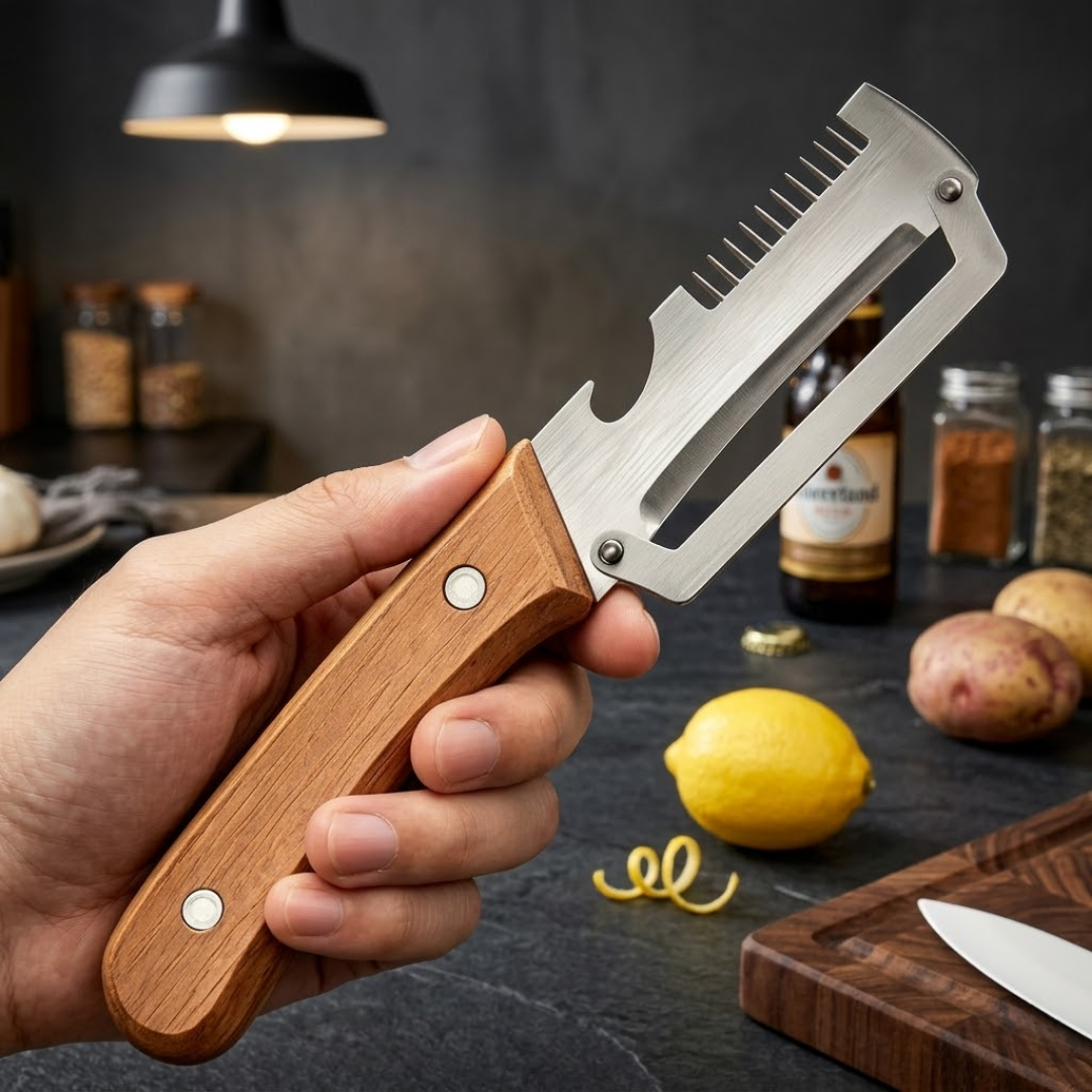 MCOIKY® (Mother’s Day Sale 💖)2-in-1 Stainless Steel Vegetable Peeler with Wooden Handle & Bottle Opener