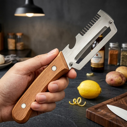 MCOIKY® (Mother’s Day Sale 💖)2-in-1 Stainless Steel Vegetable Peeler with Wooden Handle & Bottle Opener