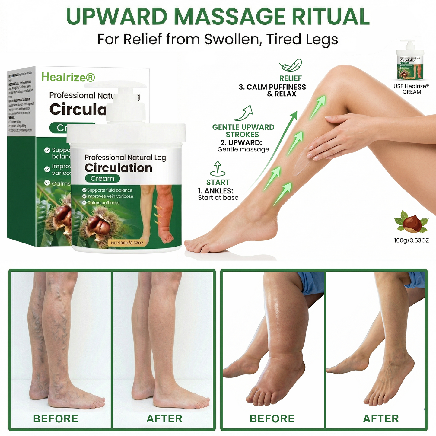 Healrize®🍃 Professional Natural Leg Circulation Cream——Targeted Relief for Swelling, Puffiness & Heavy Legs