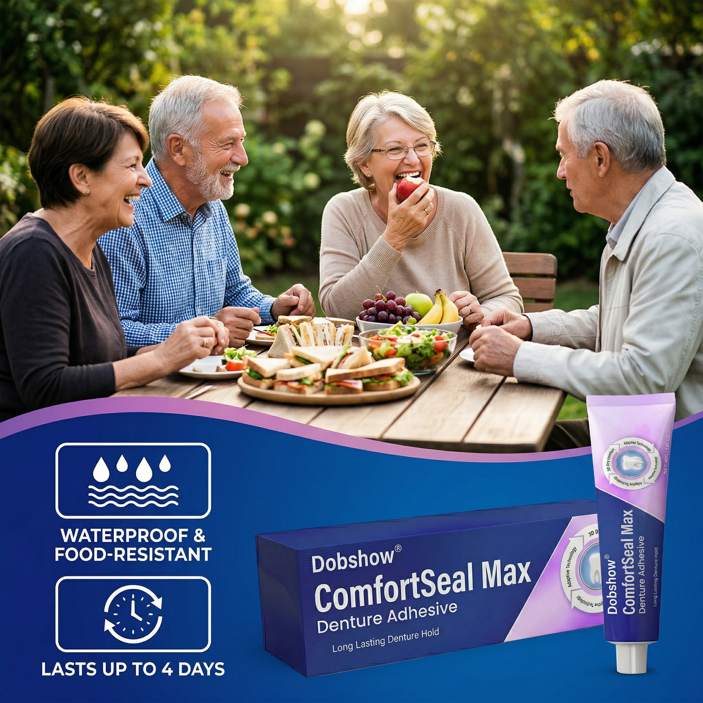 ✨Dobshow® ComfortSeal Max Denture Adhesive—🦷96-hour long-lasting, heat adaptive technology