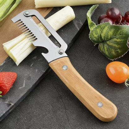 MCOIKY® (Mother’s Day Sale 💖)2-in-1 Stainless Steel Vegetable Peeler with Wooden Handle & Bottle Opener