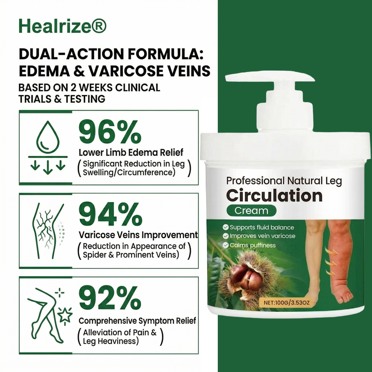 Healrize®🍃 Professional Natural Leg Circulation Cream——Targeted Relief for Swelling, Puffiness & Heavy Legs