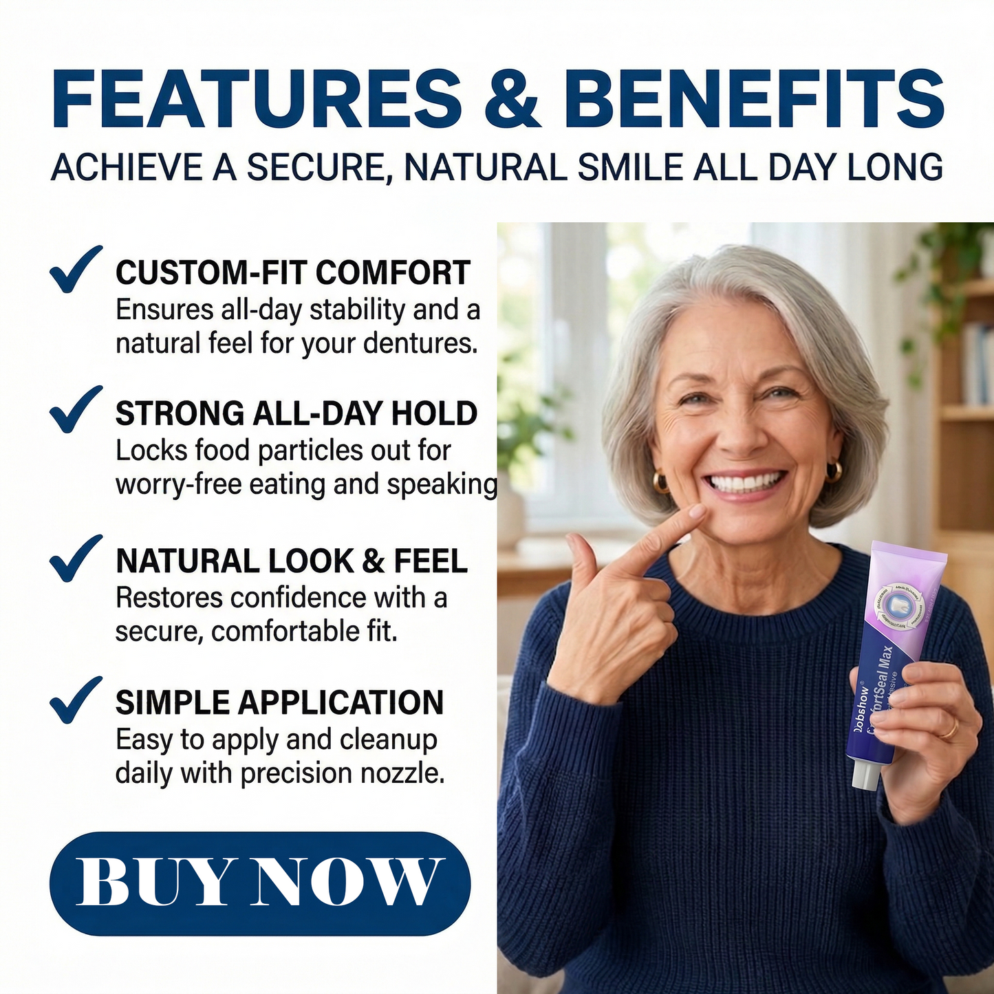 ✨Dobshow® ComfortSeal Max Denture Adhesive—🦷96-hour long-lasting, heat adaptive technology