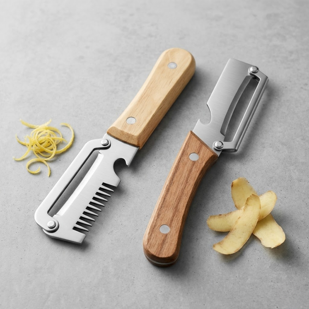 MCOIKY® (Mother’s Day Sale 💖)2-in-1 Stainless Steel Vegetable Peeler with Wooden Handle & Bottle Opener